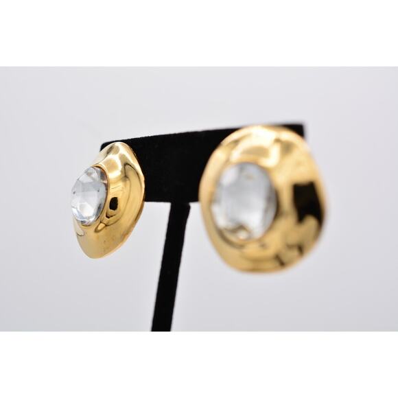 Givenchy Vintage Earrings Lucite Clear Crystal Gold Chunky Signed 1980s BinAO - Picture 3 of 12